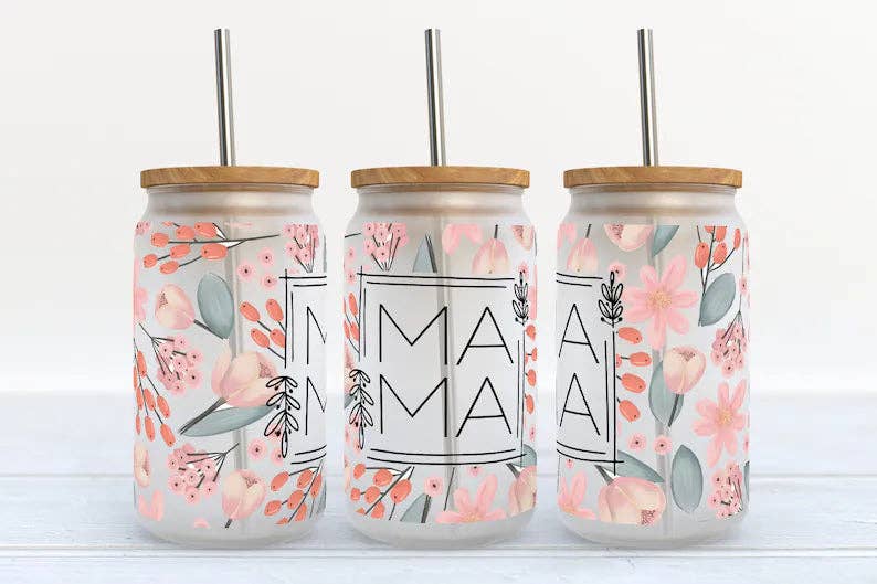 πΈ MAMA Floral 16 oz Libby Glass Tumbler