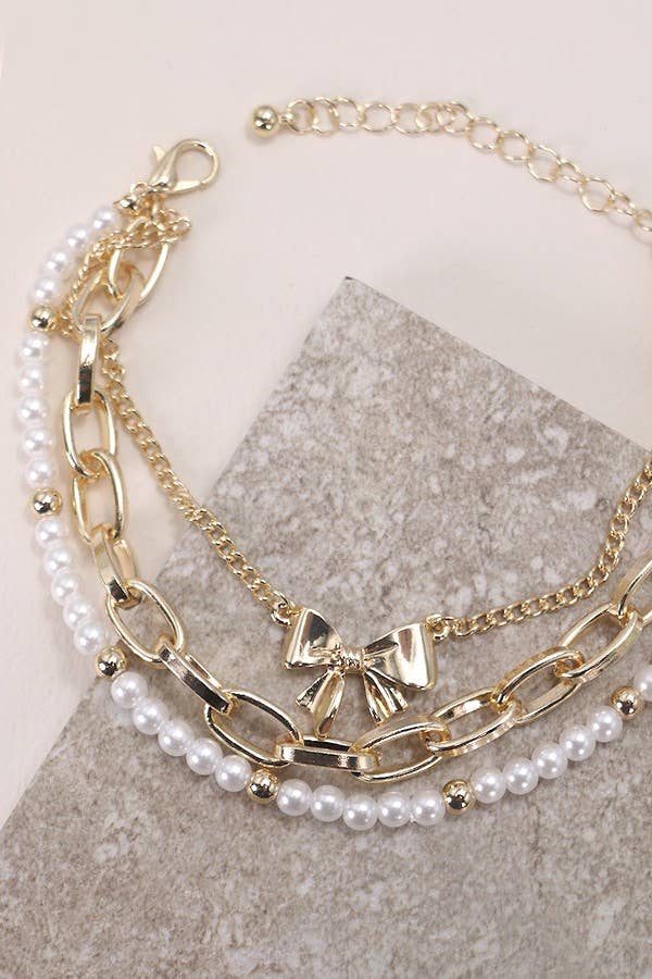Bow Pearl Link Bracelet Set✨