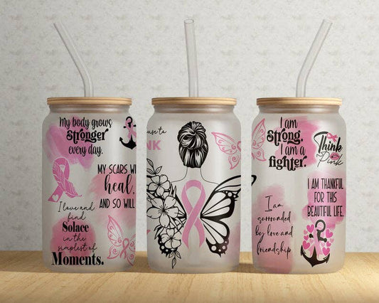 🎀 Pink Ribbon Warrior 16 oz Libby Glass Tumbler