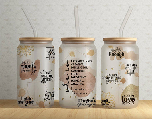 ✨ I Am Enough 16 oz Libby Glass Tumbler