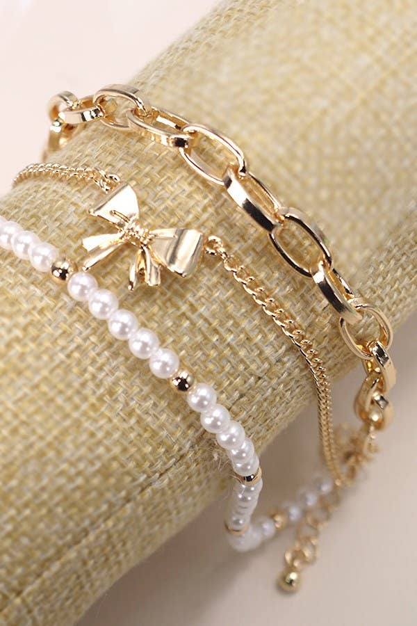 Bow Pearl Link Bracelet Set✨