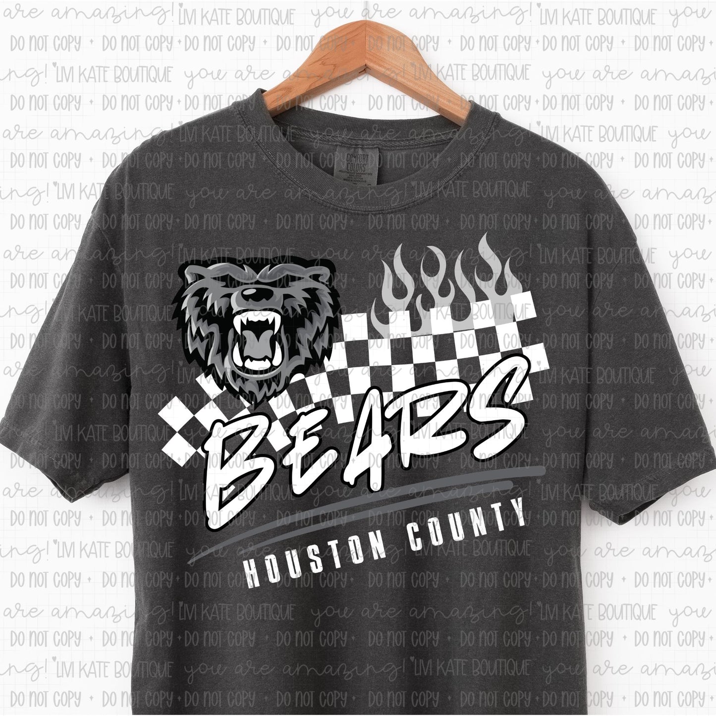 Houston County Bears White Checkered Flame