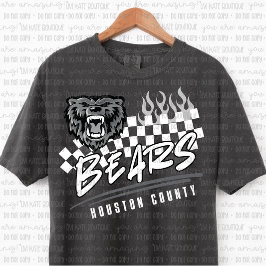 Houston County Bears White Checkered Flame