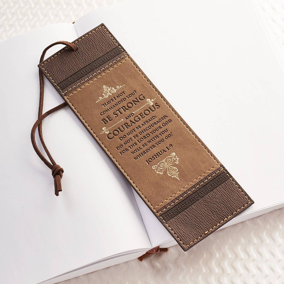 Be Strong and Courageous Brown Two-toned Faux Leather Bookmark
