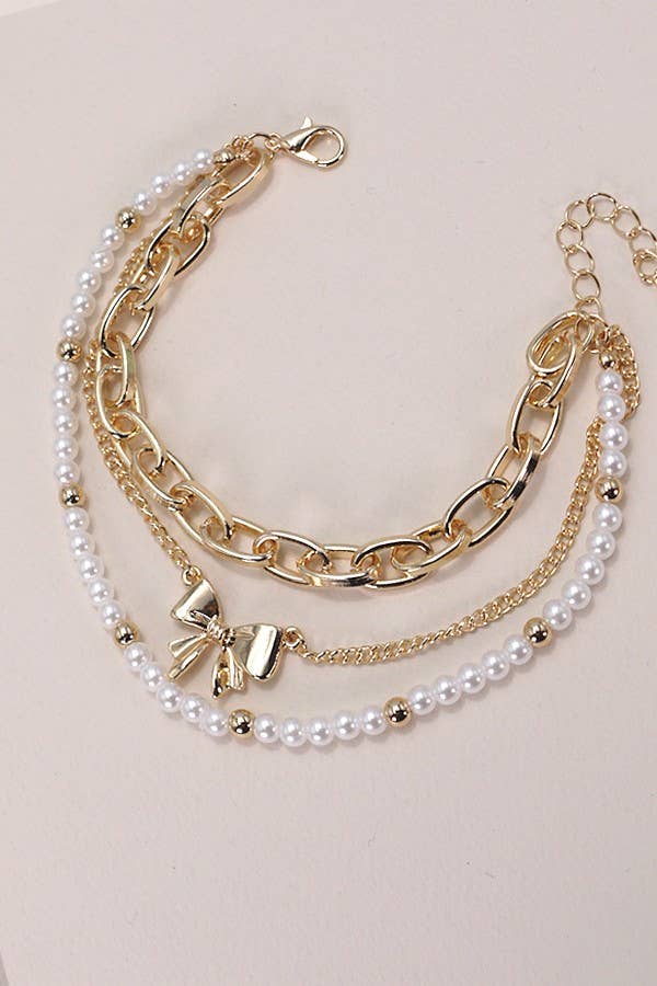 Bow Pearl Link Bracelet Set✨