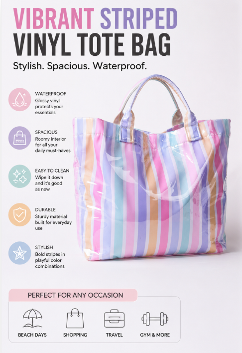Pastel Stripe Glossy Tote Bag