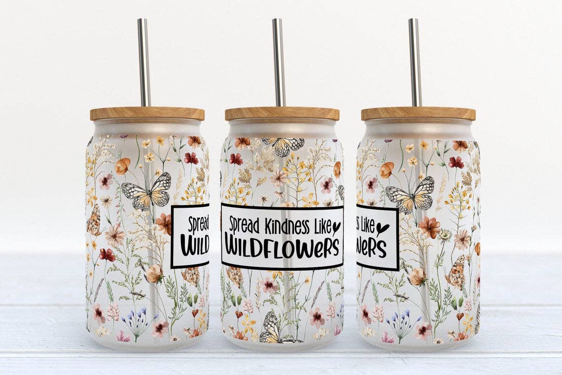 🦋 Spread Kindness Like Wildflowers 16 oz Libby Glass Tumbler