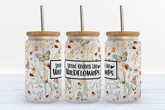 🦋 Spread Kindness Like Wildflowers 16 oz Libby Glass Tumbler